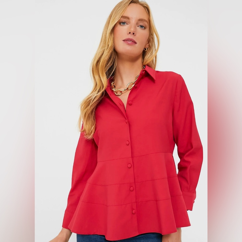 Tuckernuck Red Button-Up Blouse
